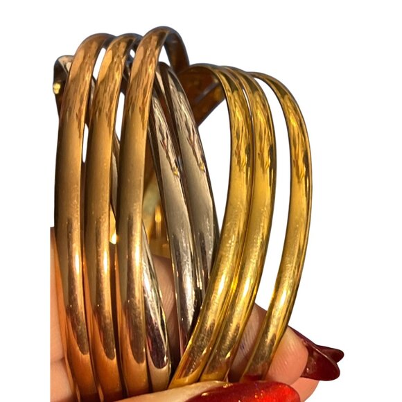 Metallic Multi Tone Cluster Bangle Bracelets Gold Silver Rose Gold Tone 9" - Picture 3 of 4